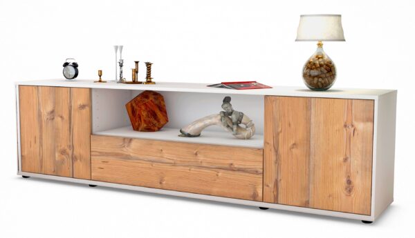 Lowboard Arbnora | Korpus Weiß | Front in Pinie Holz Optik | 180x49x35cm (BxHxT)