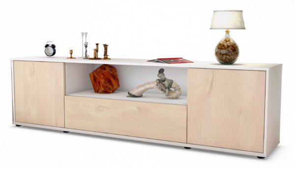 Lowboard Arbnora | Korpus Weiß | Front in Zeder Holz Optik | 180x49x35cm (BxHxT)