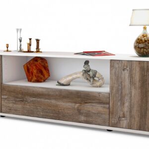 Lowboard Arbnora | Korpus Weiß | Front in Treibholz Holz Optik | 180x49x35cm (BxHxT)