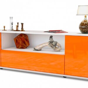 Lowboard Arbnora | Korpus Weiß | Front in Hochglanz Orange | 180x49x35cm (BxHxT)