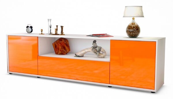 Lowboard Arbnora | Korpus Weiß | Front in Hochglanz Orange | 180x49x35cm (BxHxT)