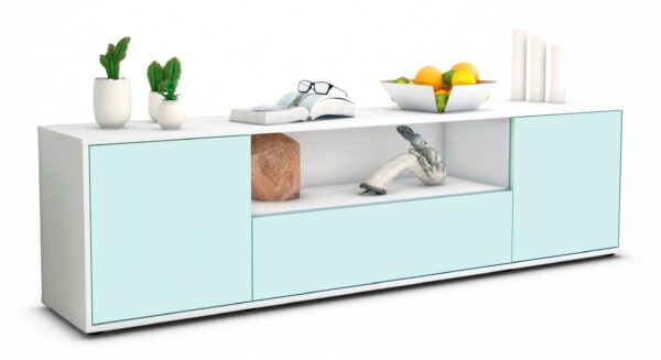 Lowboard Arbnora | Korpus Weiß | Front in Mint | 180x49x35cm (BxHxT)