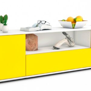 Lowboard Arbnora | Korpus Weiß | Front in Gelb | 180x49x35cm (BxHxT)