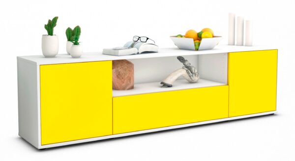 Lowboard Arbnora | Korpus Weiß | Front in Gelb | 180x49x35cm (BxHxT)