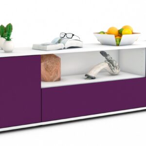 Lowboard Arbnora | Korpus Weiß | Front in Lila | 180x49x35cm (BxHxT)