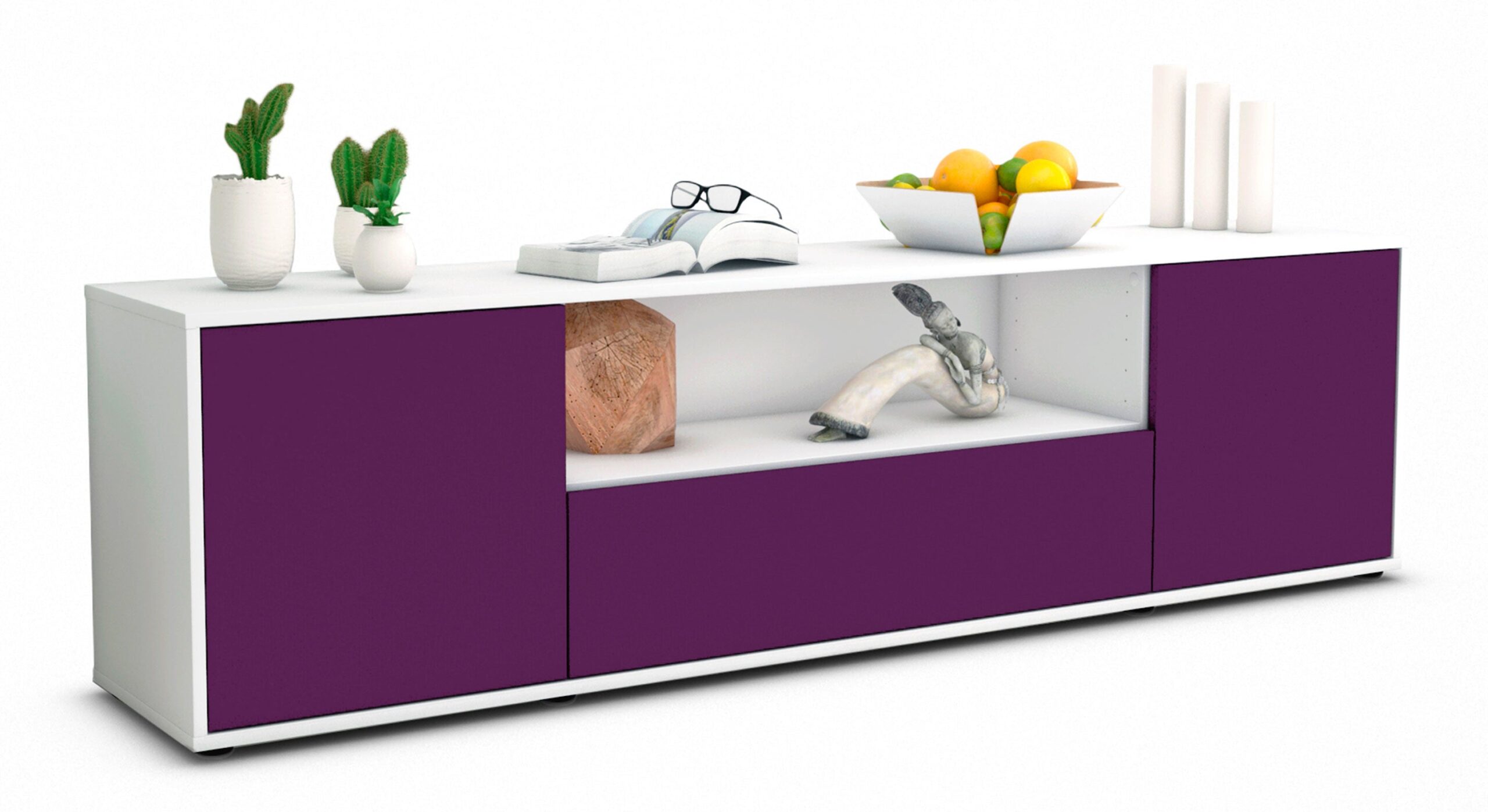 Lowboard Arbnora | Korpus Weiß | Front in Lila | 180x49x35cm (BxHxT) 1 Lowboard Arbnora | Korpus Weiß | Front in Lila | 180x49x35cm (BxHxT)