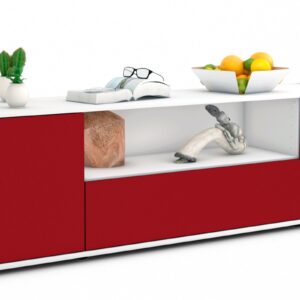 Lowboard Arbnora | Korpus Weiß | Front in Bordeaux | 180x49x35cm (BxHxT)