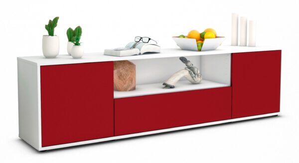 Lowboard Arbnora | Korpus Weiß | Front in Bordeaux | 180x49x35cm (BxHxT)