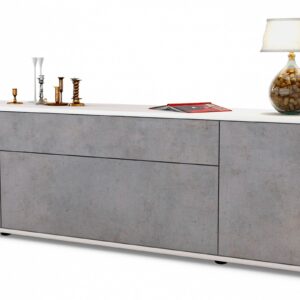 Lowboard Aria | Korpus Weiß | Front in Beton Optik | 180x49x35cm (BxHxT)