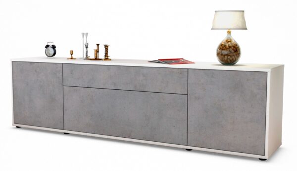 Lowboard Aria | Korpus Weiß | Front in Beton Optik | 180x49x35cm (BxHxT)