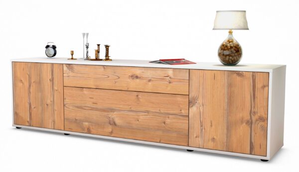 Lowboard Aria | Korpus Weiß | Front in Pinie Holz Optik | 180x49x35cm (BxHxT)