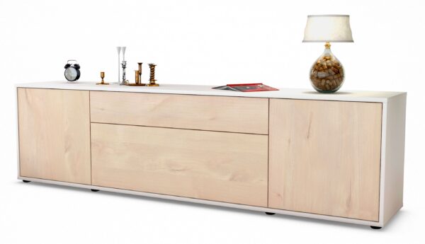 Lowboard Aria | Korpus Weiß | Front in Zeder Holz Optik | 180x49x35cm (BxHxT)