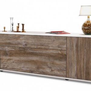 Lowboard Aria | Korpus Weiß | Front in Treibholz Holz Optik | 180x49x35cm (BxHxT)
