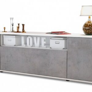 Lowboard Ariana | Korpus Weiß | Front in Beton Optik | 180x49x35cm (BxHxT)