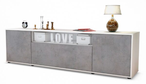 Lowboard Ariana | Korpus Weiß | Front in Beton Optik | 180x49x35cm (BxHxT)