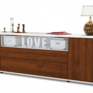 Lowboard Ariana | Korpus Weiß | Front in Walnuss Holz Optik | 180x49x35cm (BxHxT)