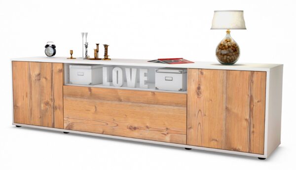 Lowboard Ariana | Korpus Weiß | Front in Pinie Holz Optik | 180x49x35cm (BxHxT)