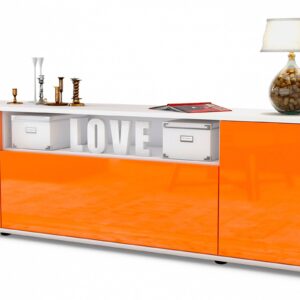Lowboard Ariana | Korpus Weiß | Front in Hochglanz Orange | 180x49x35cm (BxHxT)