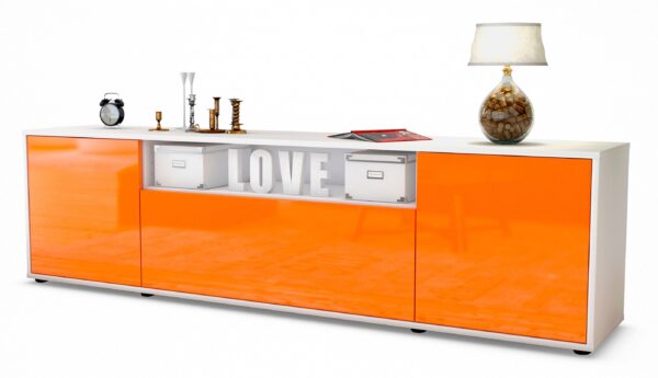 Lowboard Ariana | Korpus Weiß | Front in Hochglanz Orange | 180x49x35cm (BxHxT)