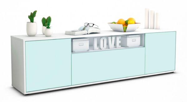 Lowboard Ariana | Korpus Weiß | Front in Mint | 180x49x35cm (BxHxT)