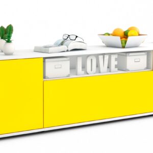 Lowboard Ariana | Korpus Weiß | Front in Gelb | 180x49x35cm (BxHxT)
