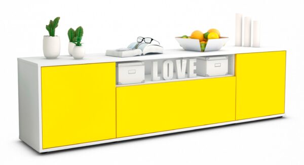 Lowboard Ariana | Korpus Weiß | Front in Gelb | 180x49x35cm (BxHxT)