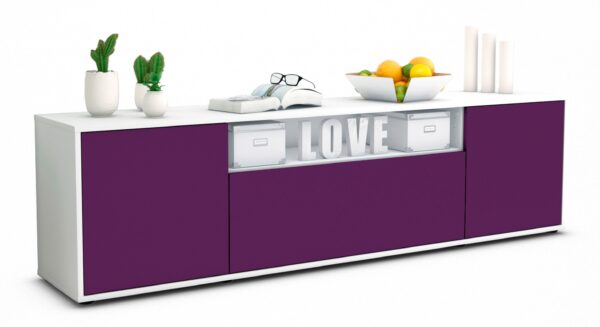 Lowboard Ariana | Korpus Weiß | Front in Lila | 180x49x35cm (BxHxT)