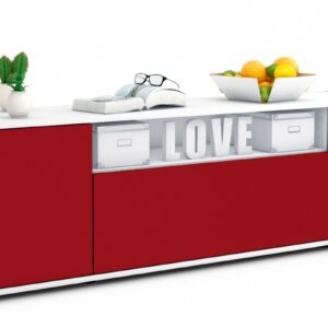 Lowboard Ariana | Korpus Weiß | Front in Bordeaux | 180x49x35cm (BxHxT)
