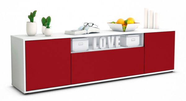 Lowboard Ariana | Korpus Weiß | Front in Bordeaux | 180x49x35cm (BxHxT)