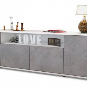 Lowboard Arianna | Korpus Weiß | Front in Beton Optik | 180x49x35cm (BxHxT)