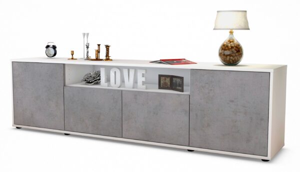Lowboard Arianna | Korpus Weiß | Front in Beton Optik | 180x49x35cm (BxHxT)