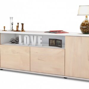 Lowboard Arianna | Korpus Weiß | Front in Zeder Holz Optik | 180x49x35cm (BxHxT)
