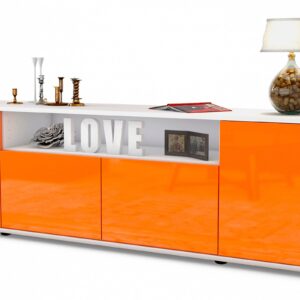 Lowboard Arianna | Korpus Weiß | Front in Hochglanz Orange | 180x49x35cm (BxHxT)