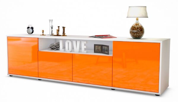 Lowboard Arianna | Korpus Weiß | Front in Hochglanz Orange | 180x49x35cm (BxHxT)