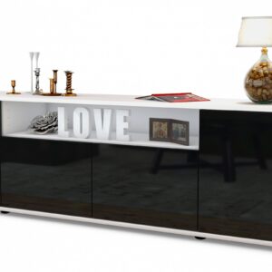 Lowboard Arianna | Korpus Weiß | Front in Hochglanz Schwarz | 180x49x35cm (BxHxT)
