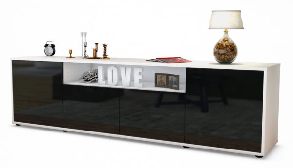 Lowboard Arianna | Korpus Weiß | Front in Hochglanz Schwarz | 180x49x35cm (BxHxT)