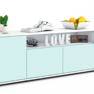 Lowboard Arianna | Korpus Weiß | Front in Mint | 180x49x35cm (BxHxT)