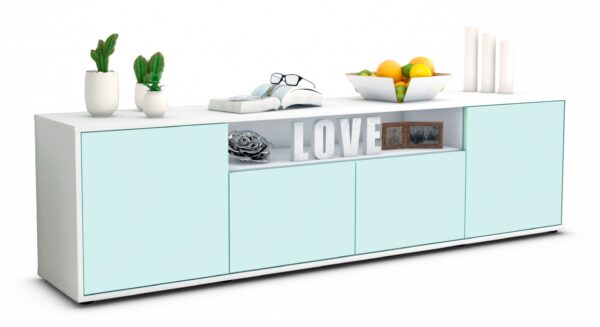 Lowboard Arianna | Korpus Weiß | Front in Mint | 180x49x35cm (BxHxT)
