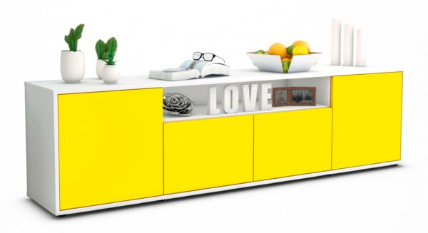 Lowboard Arianna | Korpus Weiß | Front in Gelb | 180x49x35cm (BxHxT)