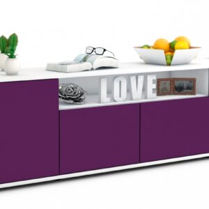 Lowboard Arianna | Korpus Weiß | Front in Lila | 180x49x35cm (BxHxT)