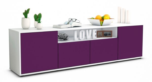 Lowboard Arianna | Korpus Weiß | Front in Lila | 180x49x35cm (BxHxT)
