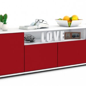 Lowboard Arianna | Korpus Weiß | Front in Bordeaux | 180x49x35cm (BxHxT)