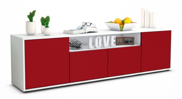 Lowboard Arianna | Korpus Weiß | Front in Bordeaux | 180x49x35cm (BxHxT)