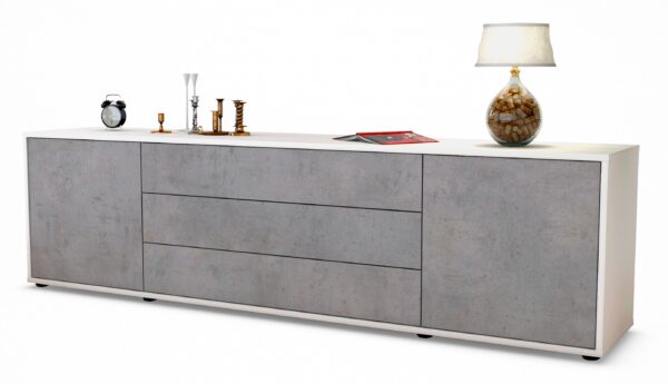 Lowboard Ariella | Korpus Weiß | Front in Beton Optik | 180x49x35cm (BxHxT)