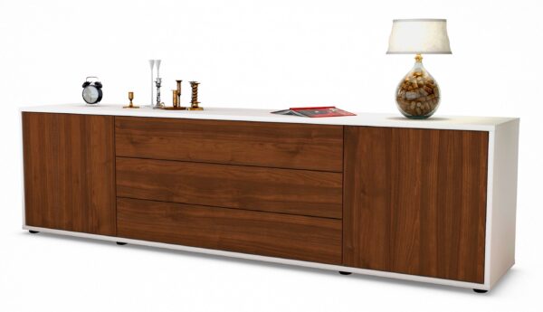 Lowboard Ariella | Korpus Weiß | Front in Walnuss Holz Optik | 180x49x35cm (BxHxT)