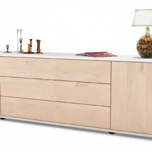 Lowboard Ariella | Korpus Weiß | Front in Zeder Holz Optik | 180x49x35cm (BxHxT)