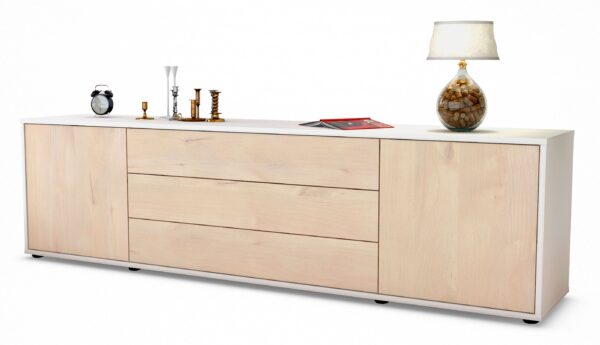 Lowboard Ariella | Korpus Weiß | Front in Zeder Holz Optik | 180x49x35cm (BxHxT)