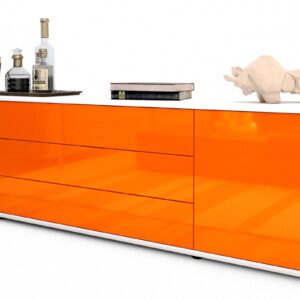 Lowboard Ariella | Korpus Weiß | Front in Hochglanz Orange | 180x49x35cm (BxHxT)
