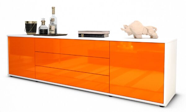 Lowboard Ariella | Korpus Weiß | Front in Hochglanz Orange | 180x49x35cm (BxHxT)
