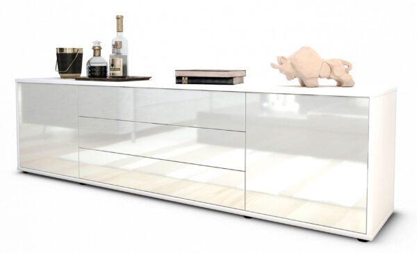 Lowboard Ariella | Korpus Weiß | Front in Hochglanz Weiß | 180x49x35cm (BxHxT)